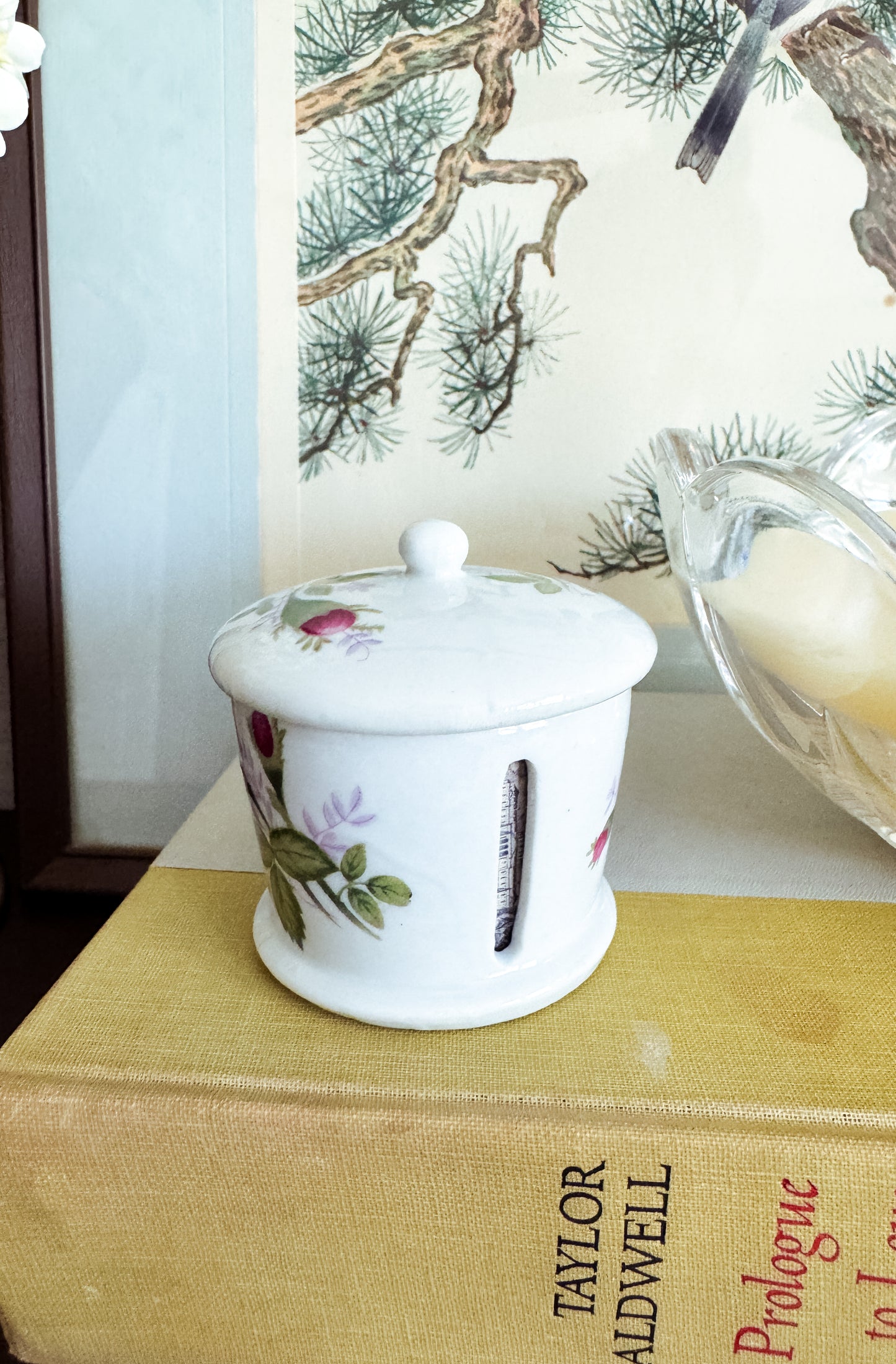 The Keepsake — Floral Lidded Jar with Vintage Stamps