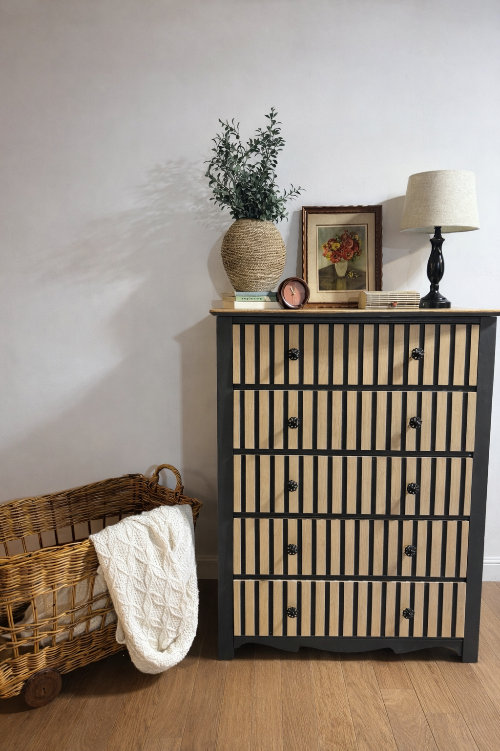 The Rolling Basket β Large Vintage Wicker Basket on Wooden Wheels
