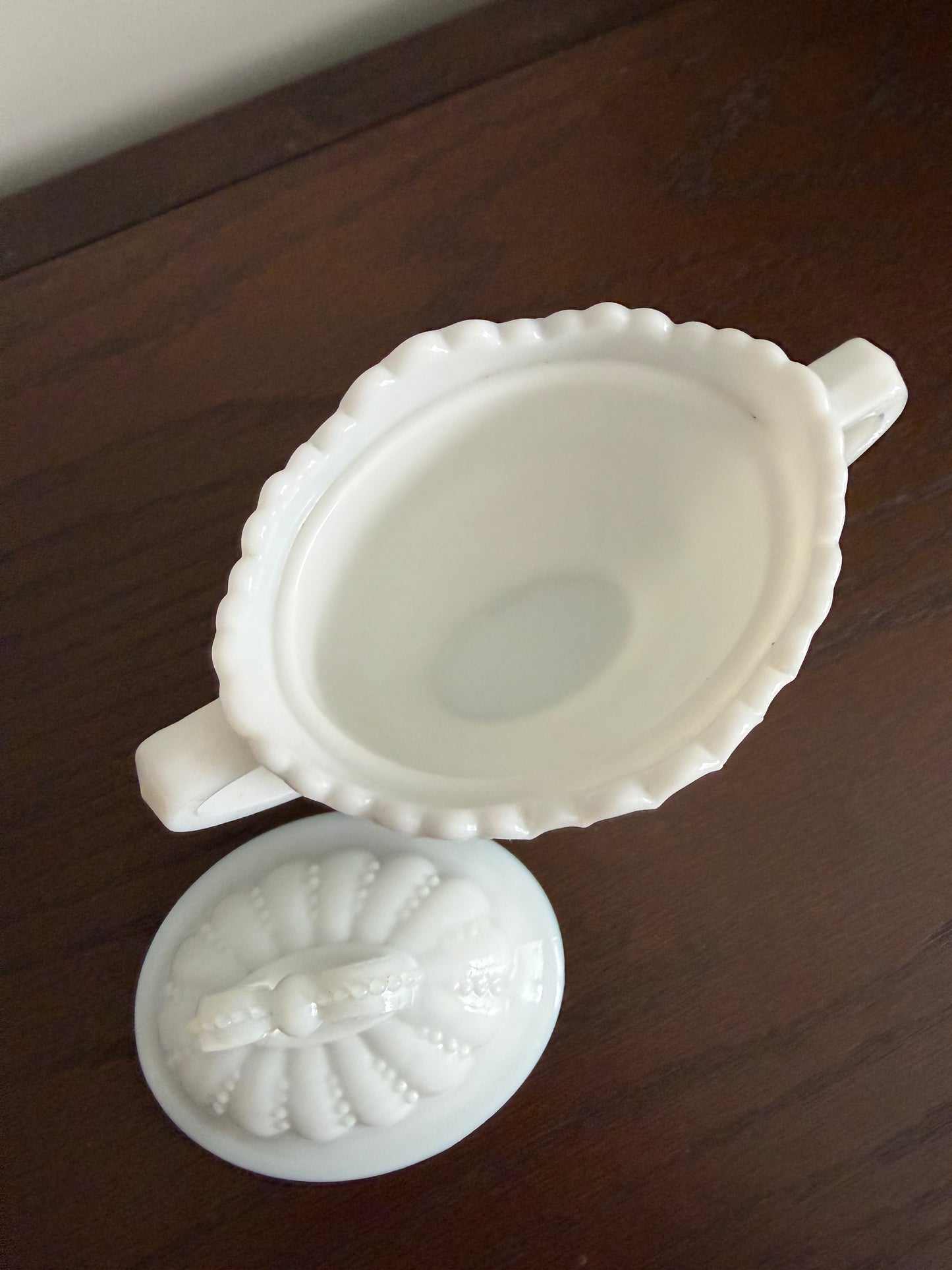 The Sweetheart — Westmoreland Milk Glass Covered Sugar Bowl