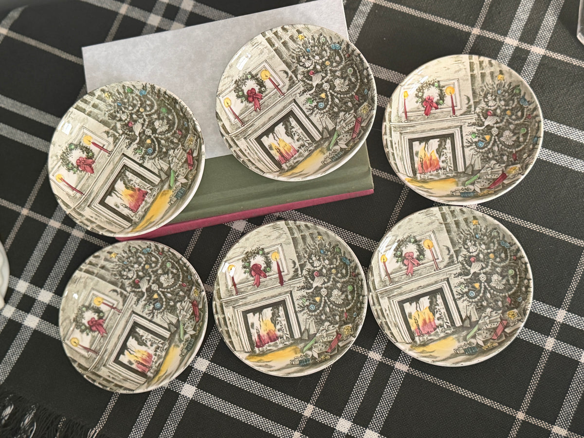 The Hearthside — Set of 6 Johnson Brothers "Merry Christmas" Transferware Dishes