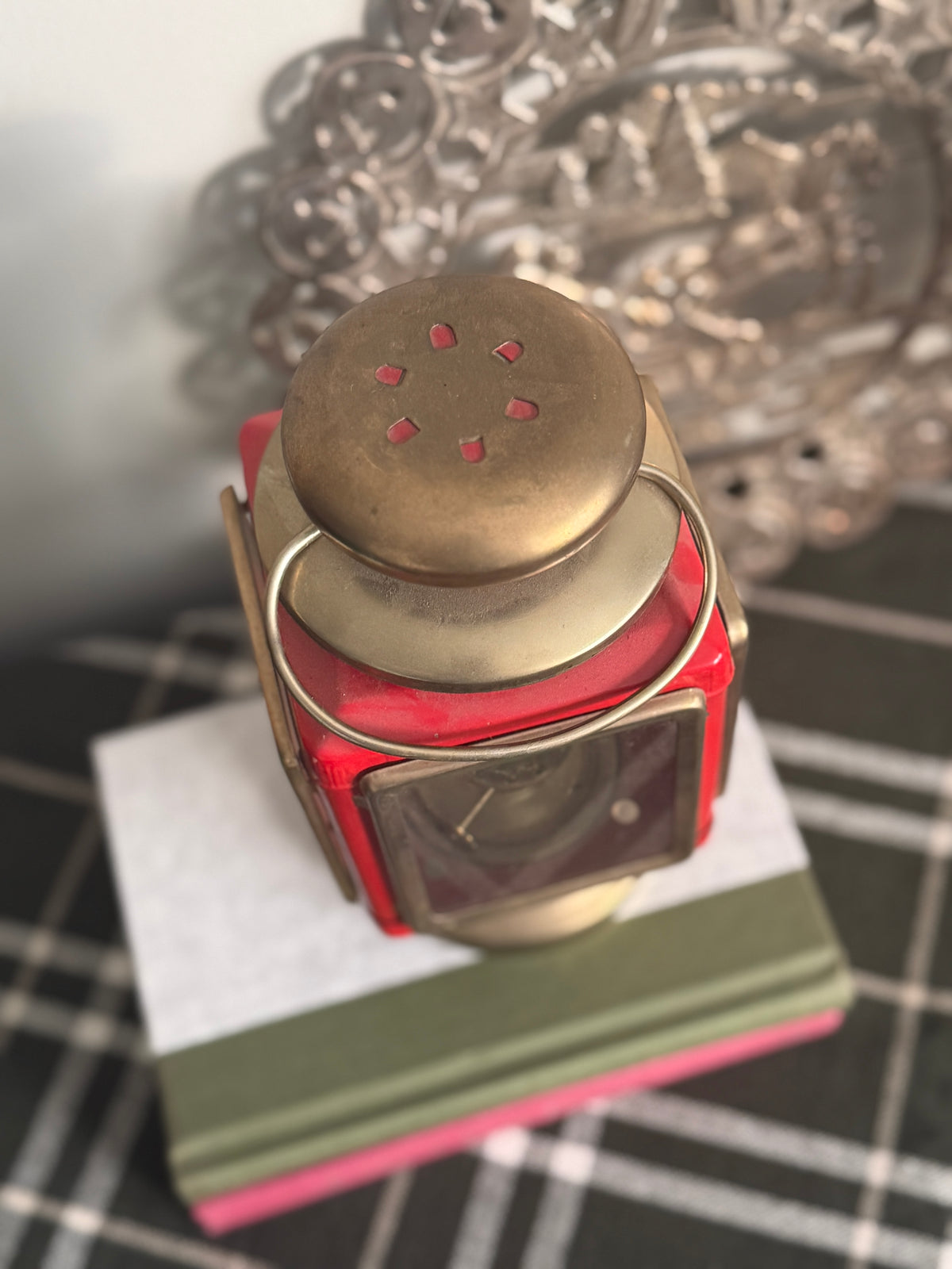 The Carriage Lamp — Vintage Red and Brass Oil Lantern