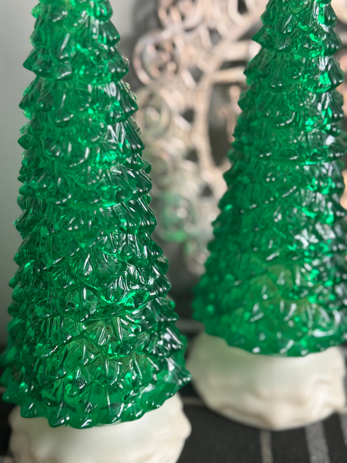 The Evergreens — Pair of Green Acrylic Christmas Trees on Snow Bases