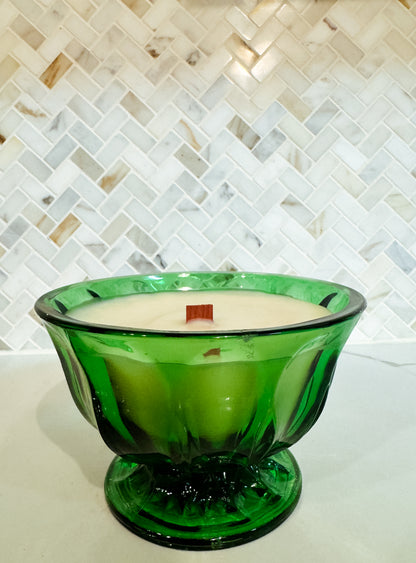 Santal No. 1 Vintage Green Footed Glass Wood Wick Candle (15 oz)