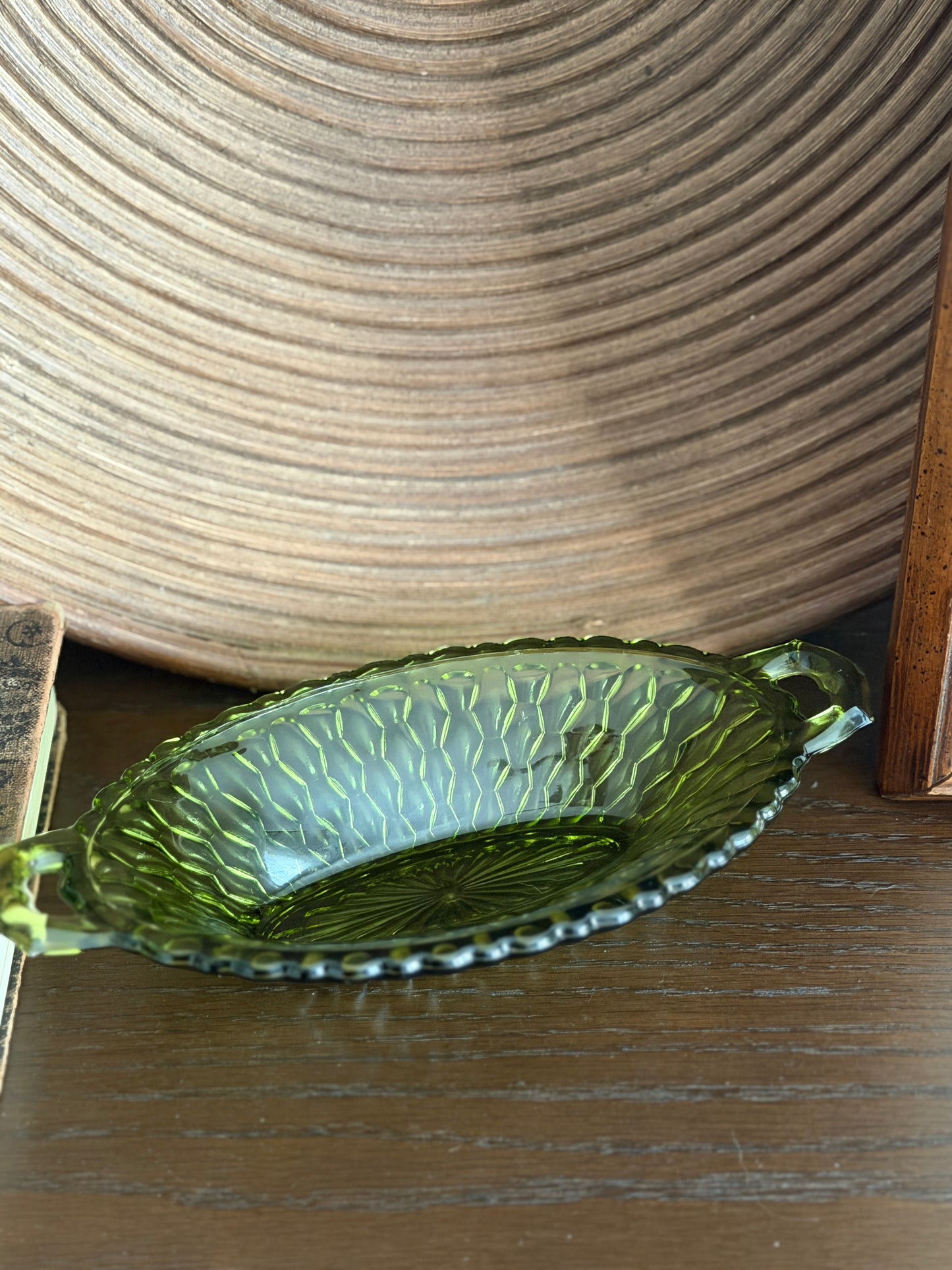 The Fern — Green Pressed Glass Relish Dish