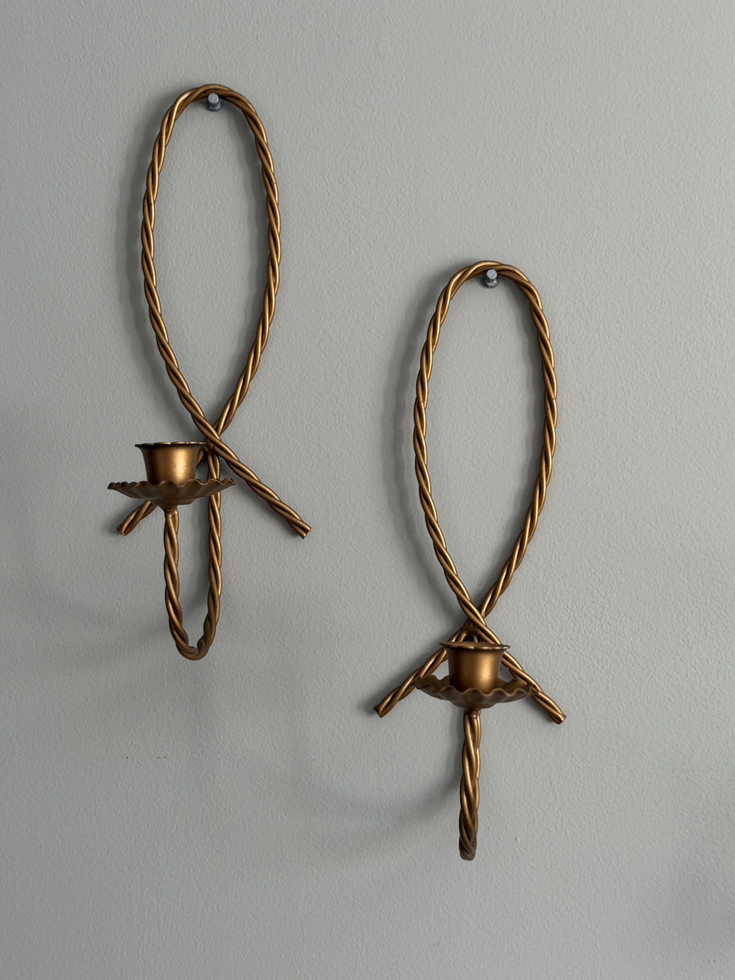 The Bows — Pair of Brass-Tone Ribbon Sconces