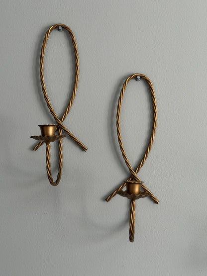 The Bows — Pair of Brass-Tone Ribbon Sconces