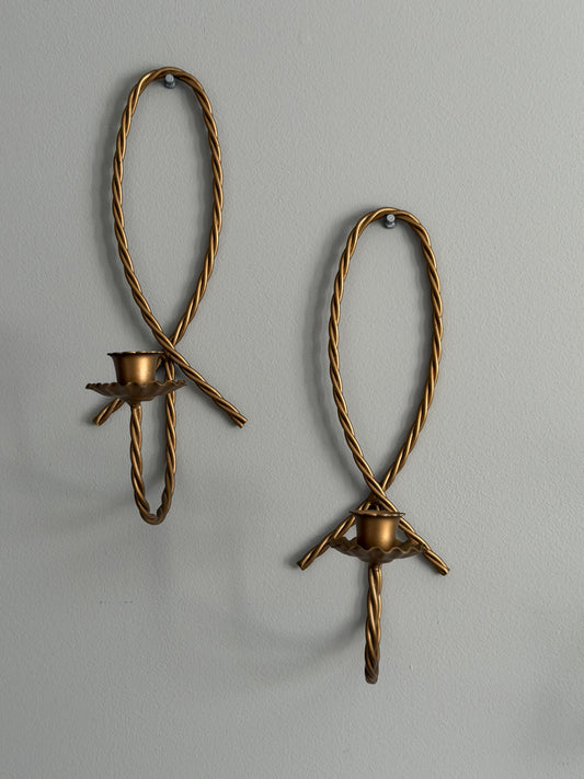 The Bows — Pair of Brass-Tone Ribbon Sconces