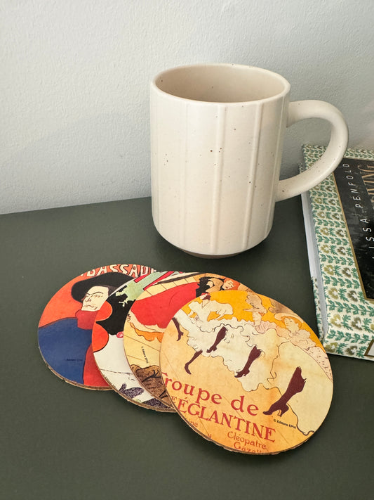 The Toulouse-Lautrec Coasters — Vintage Cork | Set of 4