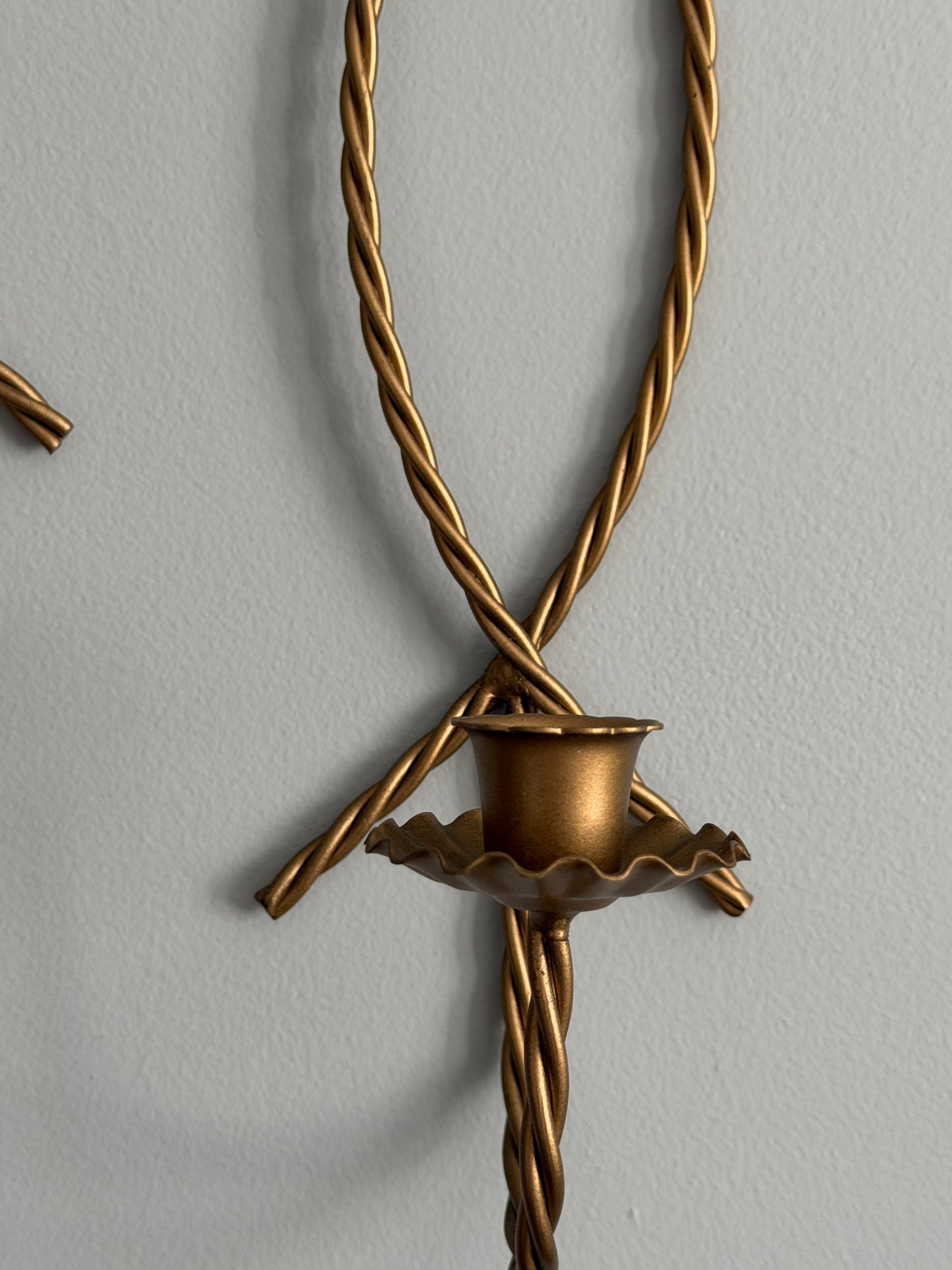 The Bows — Pair of Brass-Tone Ribbon Sconces