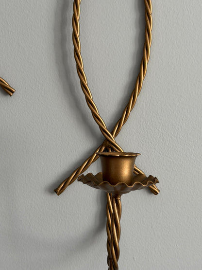 The Bows — Pair of Brass-Tone Ribbon Sconces