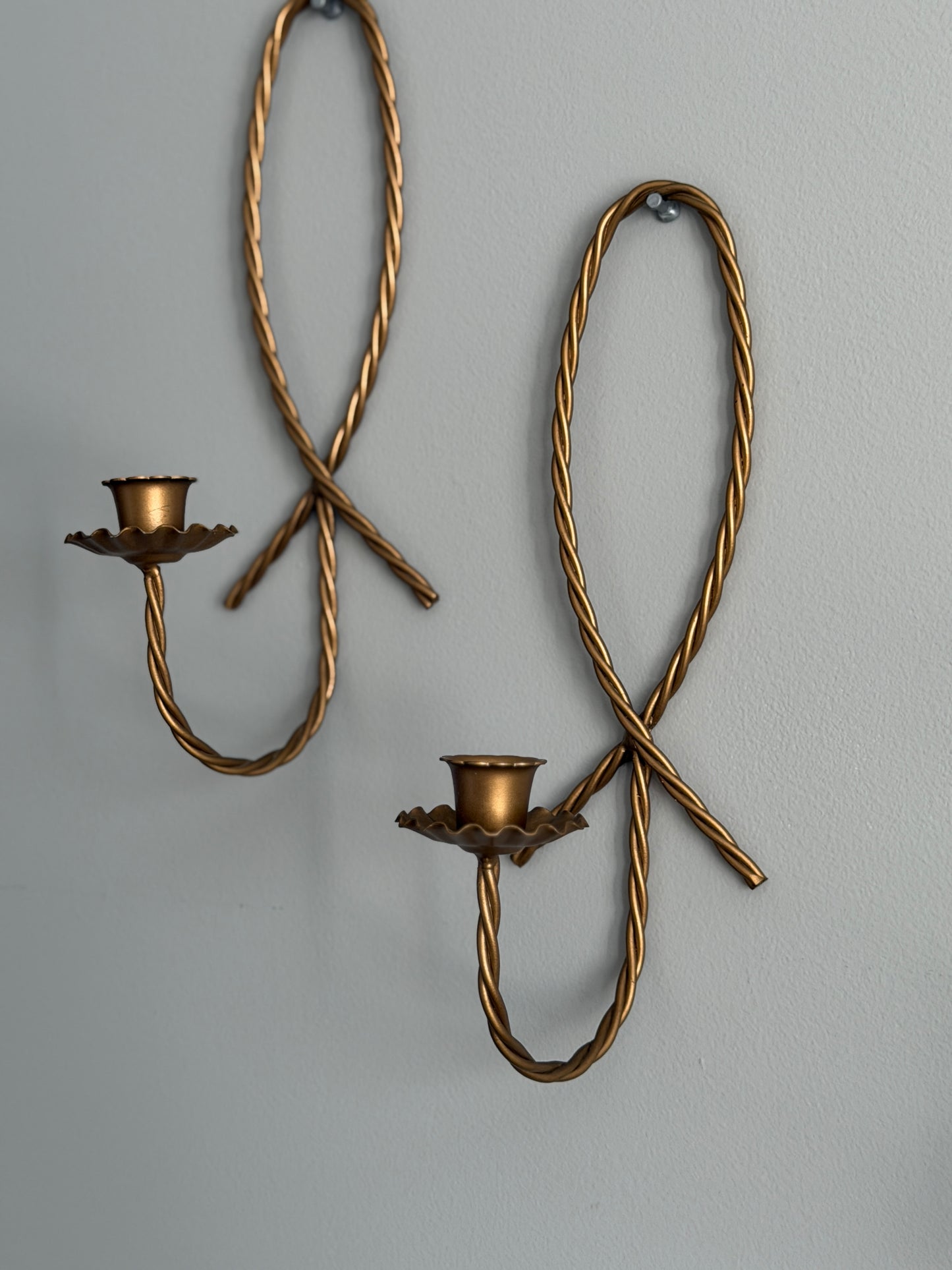 The Bows — Pair of Brass-Tone Ribbon Sconces