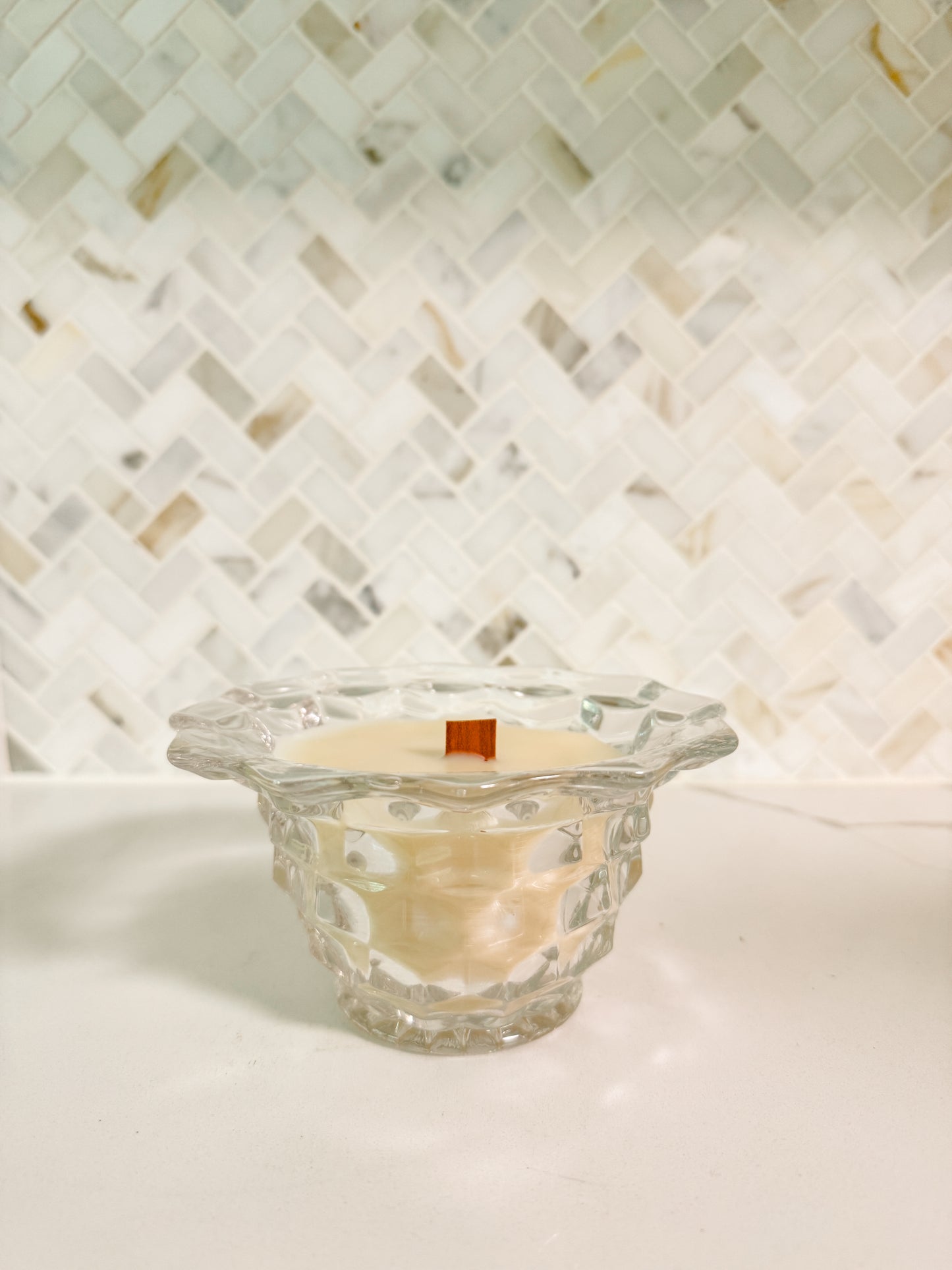 Santal No. 1 Vintage Ripple Glass Wood Wick Candle (8 oz)