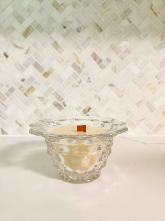 Santal No. 1 Vintage Ripple Glass Wood Wick Candle (8 oz)