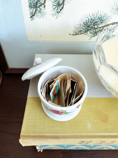 The Keepsake — Floral Lidded Jar with Vintage Stamps