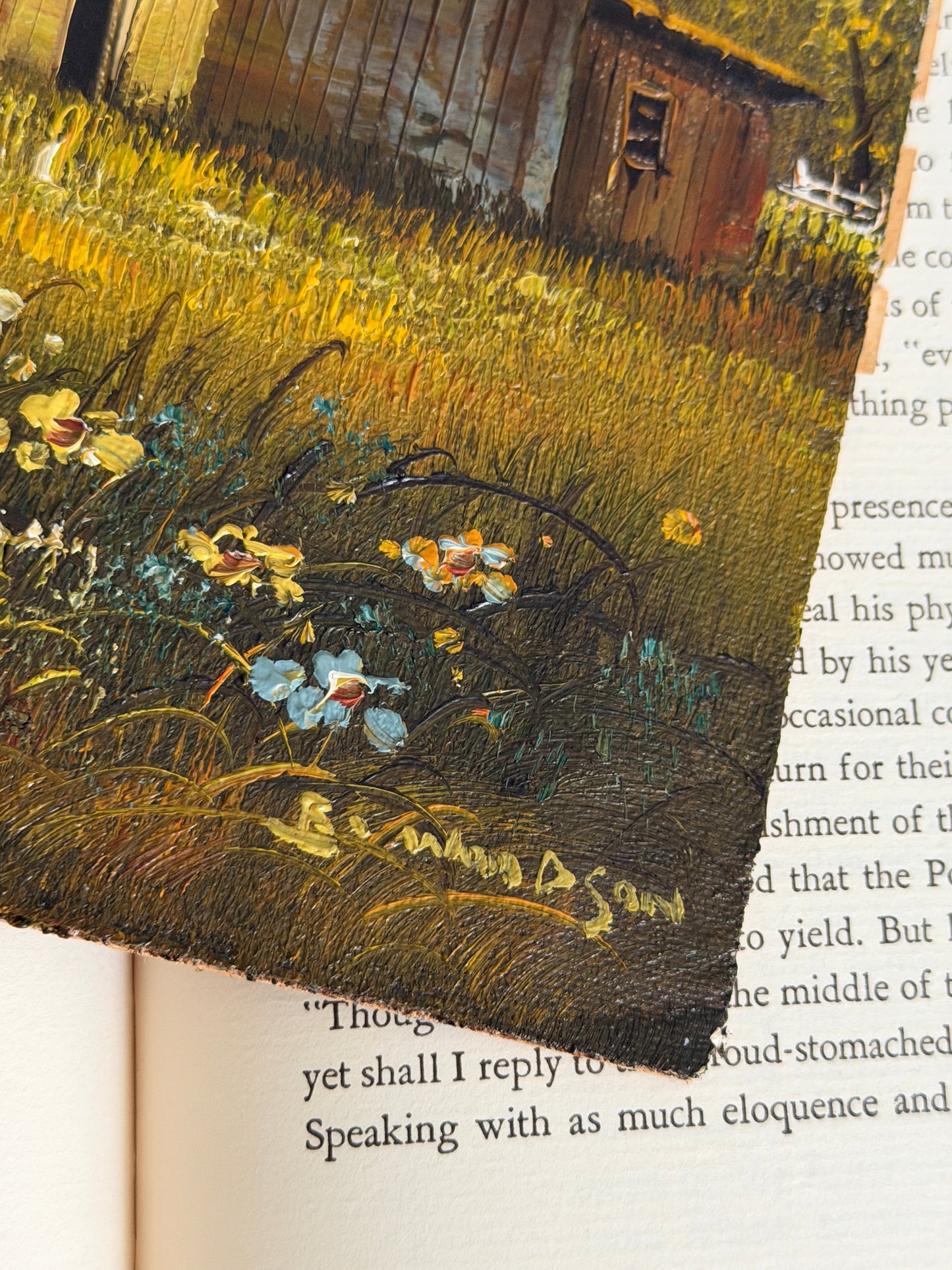 The Back Forty — Vintage Barn Oil Painting on Board