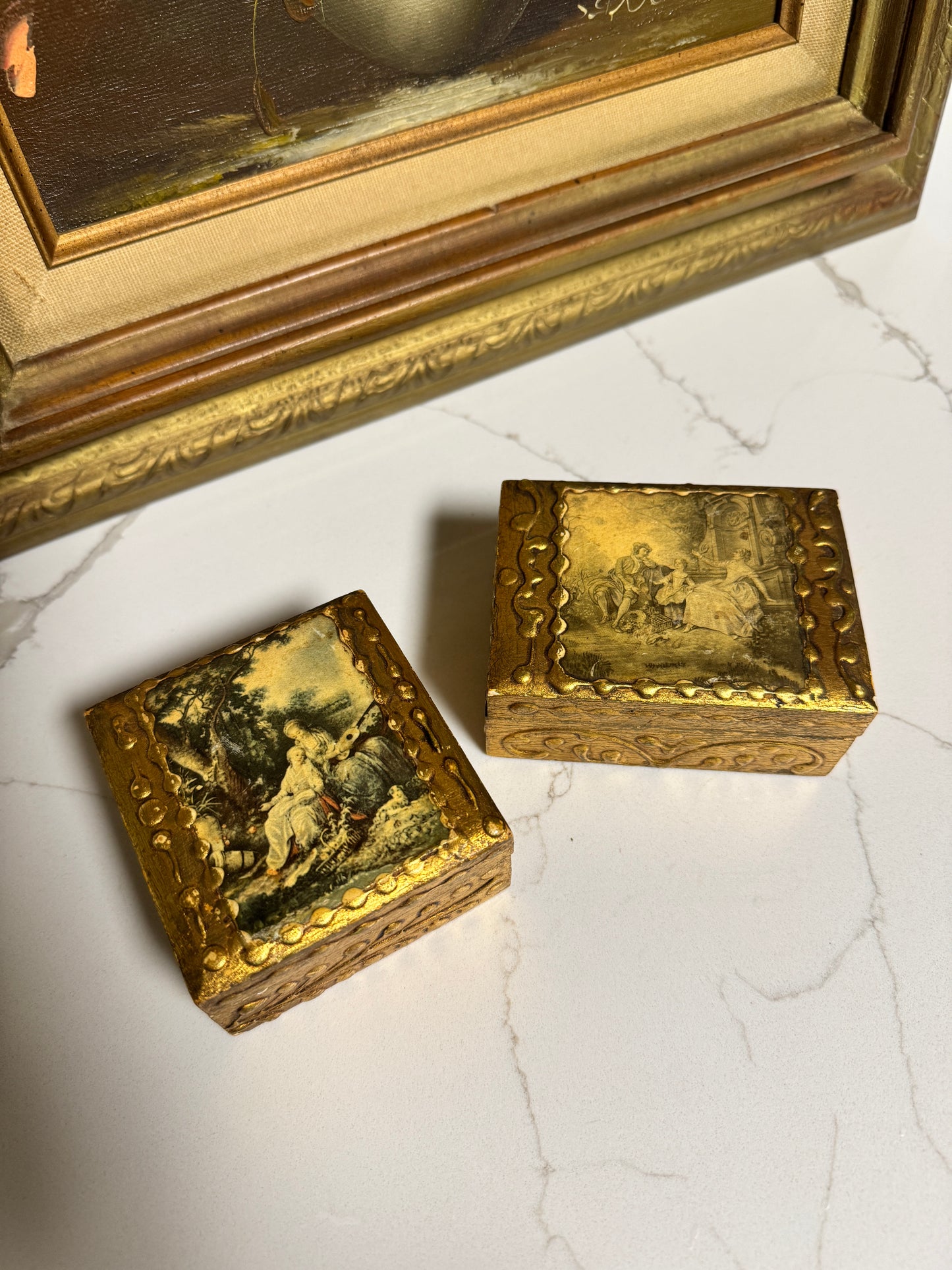 The Confidantes — Antique Gold Wood Trinket Box Set