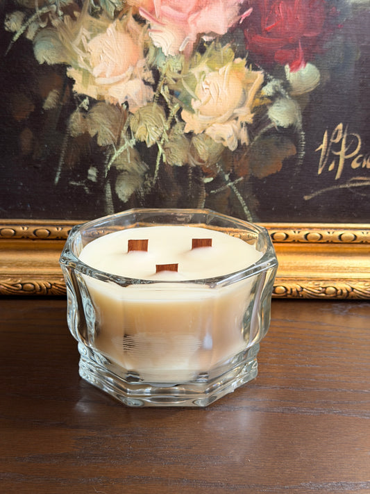 Santal No. 1 Vintage Geometric Glass Wood Wick Candle (22 oz)