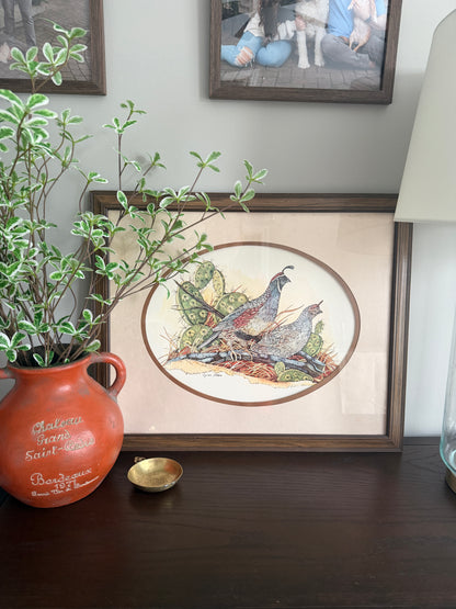 The Covey — Lynn Bean Quail Lithograph, 1980s