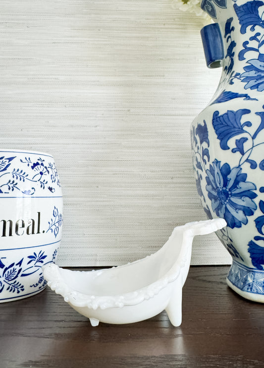 The Slipper — Opalescent Milk Glass Footed Dish
