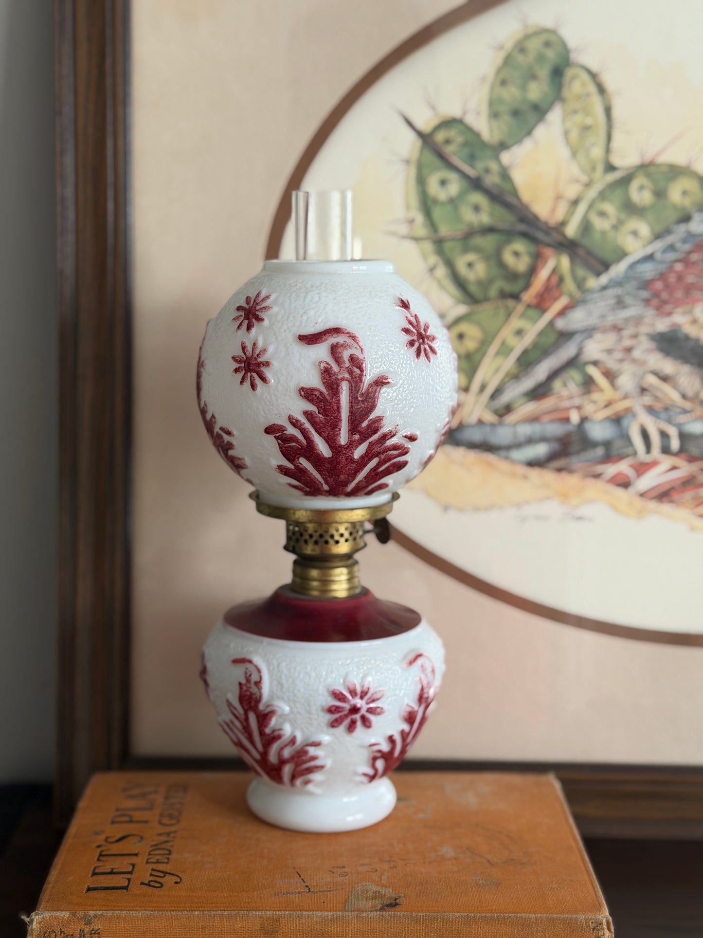 The Winterberry — Milk Glass Miniature Oil Lamp, Plume & Atwood Burner