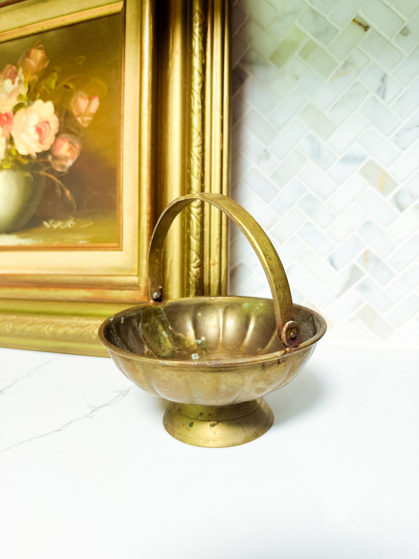 The Gathering — Vintage Brass Basket Bowl