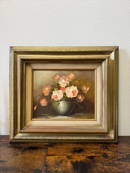 The Garden Hour — Vintage Original Oil Painting, Roses