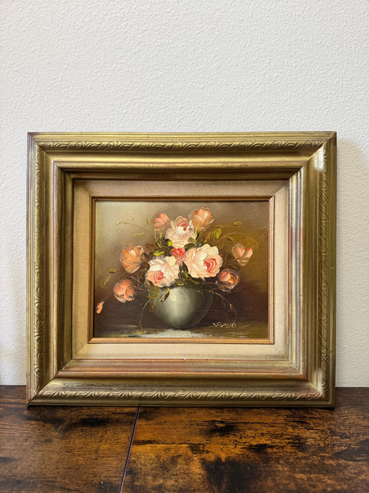 The Garden Hour — Vintage Original Oil Painting, Roses
