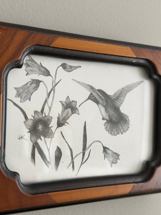 The Hummingbird — Vintage Framed Pen-and-Ink Hummingbird