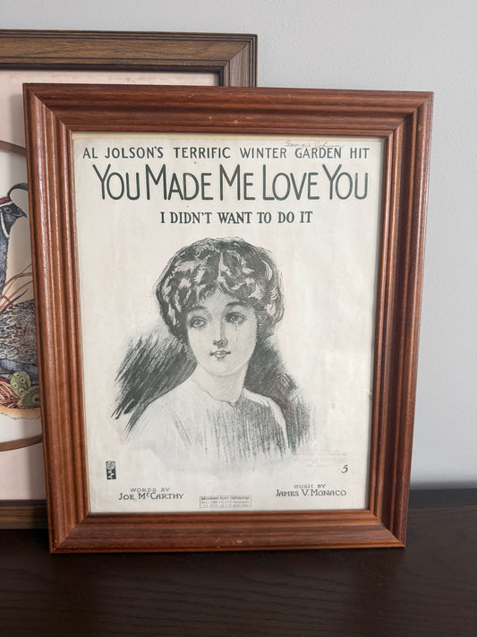 The Love Song — Framed 1913 "You Made Me Love You" Sheet Music