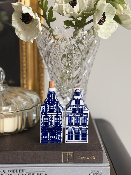 The Canal Houses — Vintage Elesva Holland Delft Blue Bottle Pair