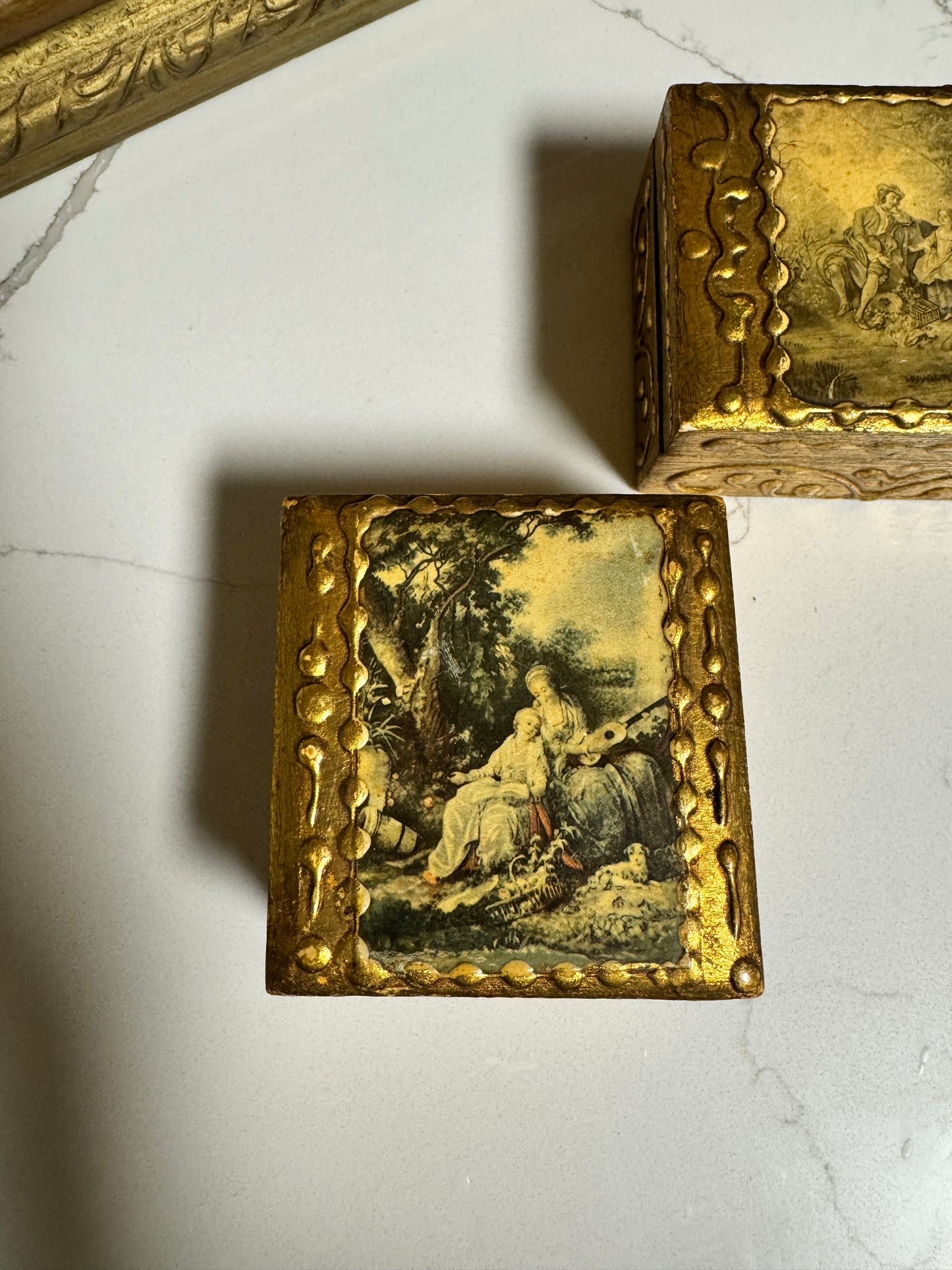 The Confidantes — Antique Gold Wood Trinket Box Set