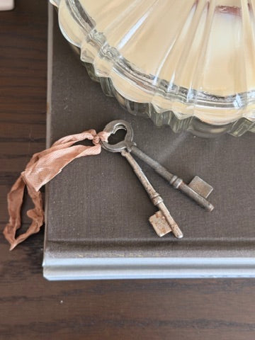 The Latch — Pair of Antique Skeleton Keys on Blush Ribbon