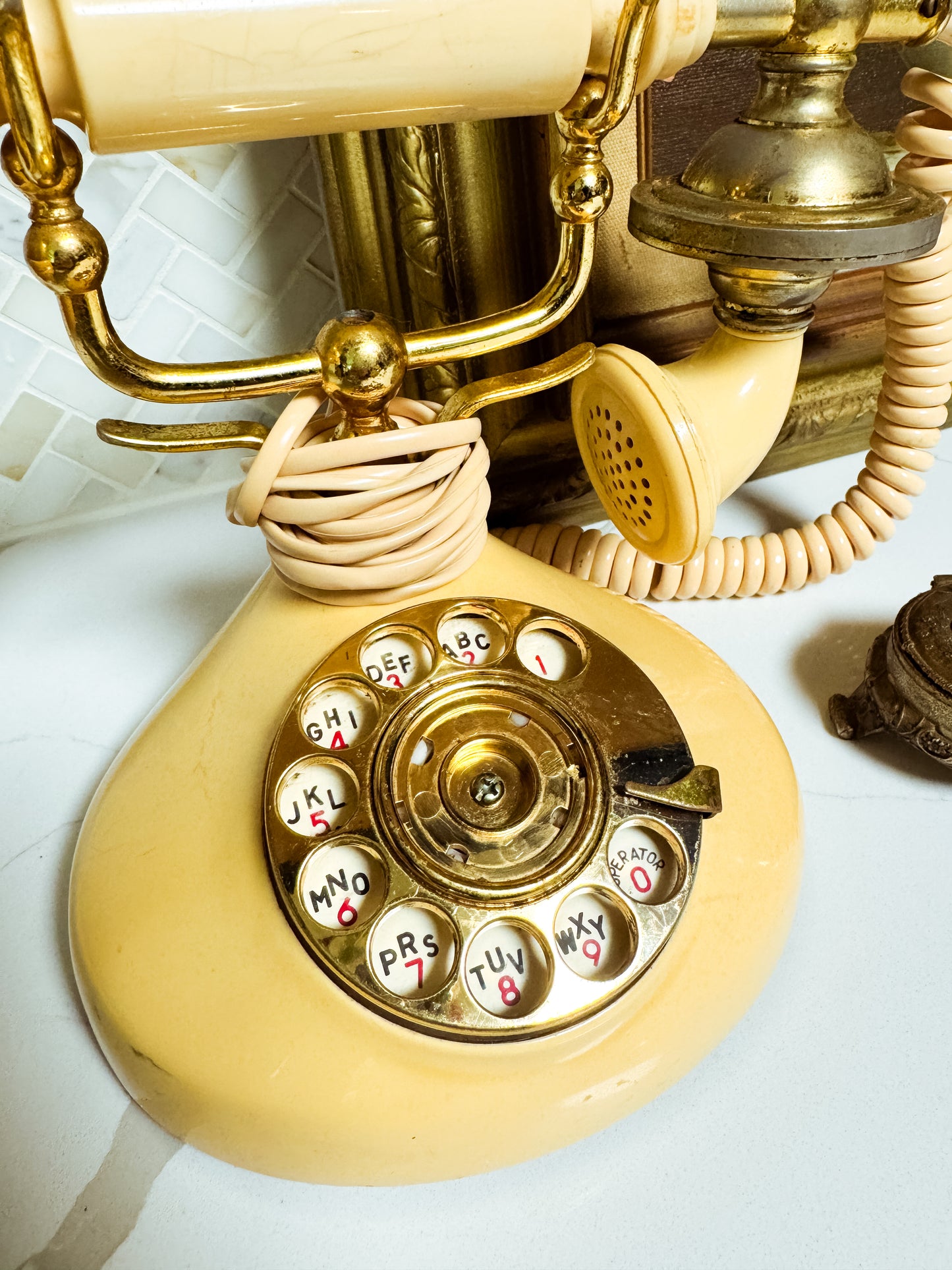 The Operator — Vintage Cream & Brass Rotary Telephone