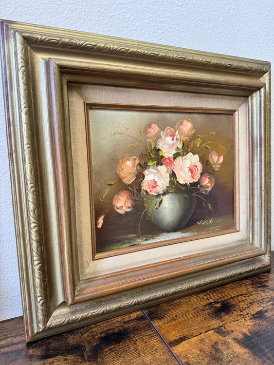 The Garden Hour — Vintage Original Oil Painting, Roses