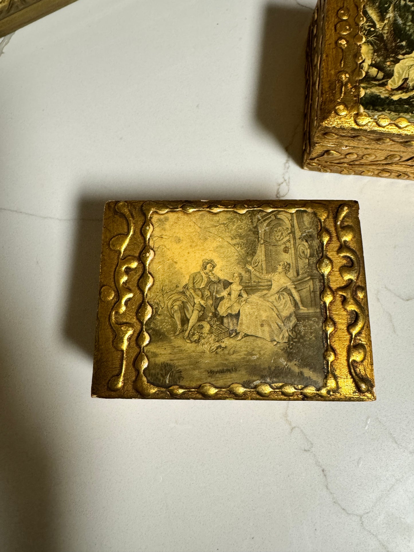 The Confidantes — Antique Gold Wood Trinket Box Set