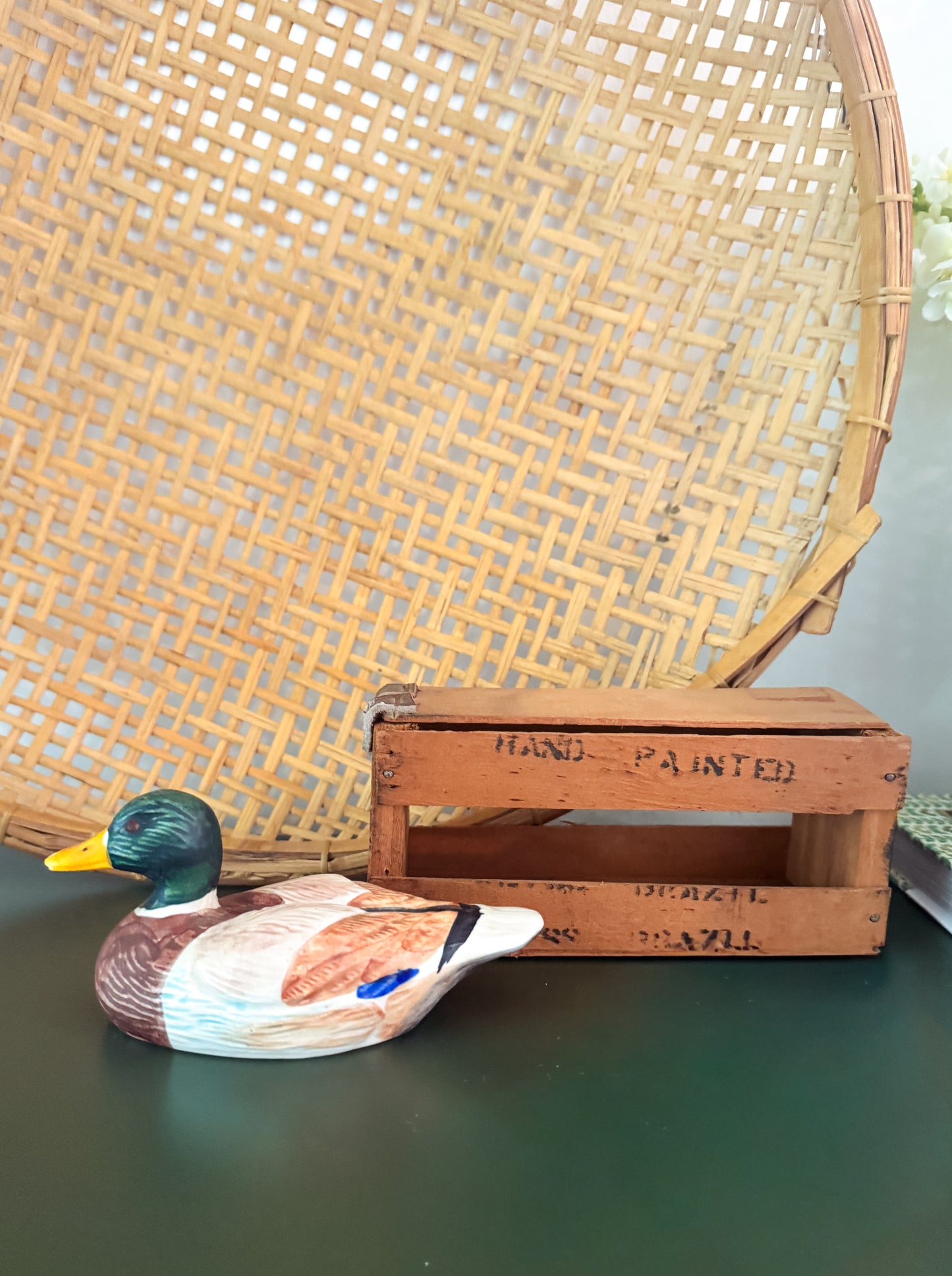 The Mallard — Vintage Hand-Painted Brazilian Ceramic Duck in Original Wooden Crate