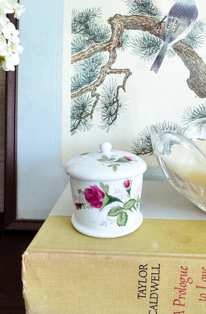 The Keepsake — Floral Lidded Jar with Vintage Stamps