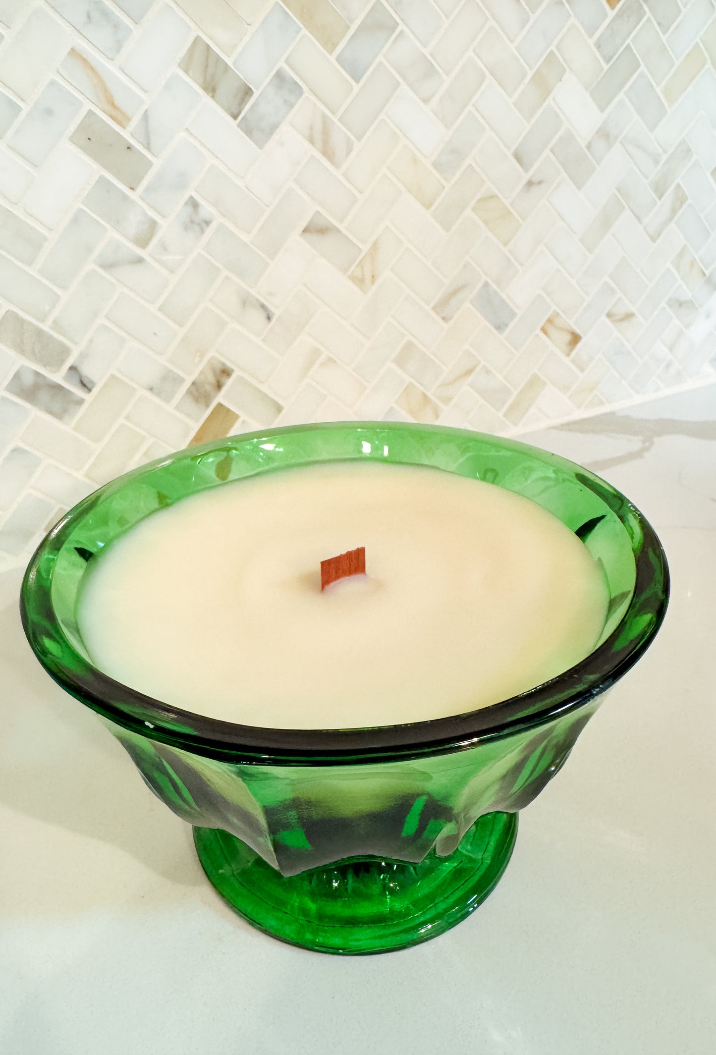 Santal No. 1 Vintage Green Footed Glass Wood Wick Candle (15 oz)