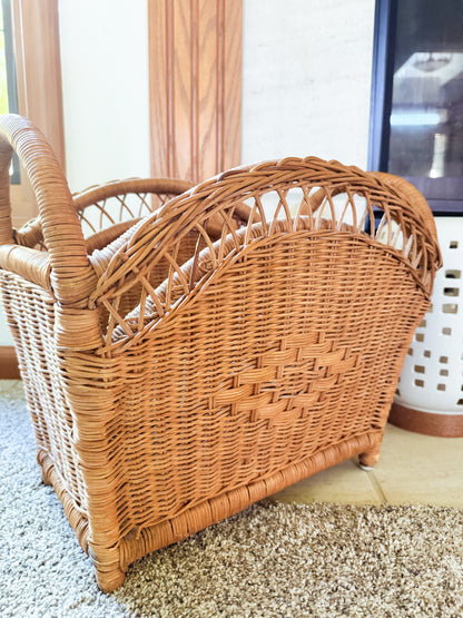 Vintage Wicker Magazine Rack | Rattan Storage Basket