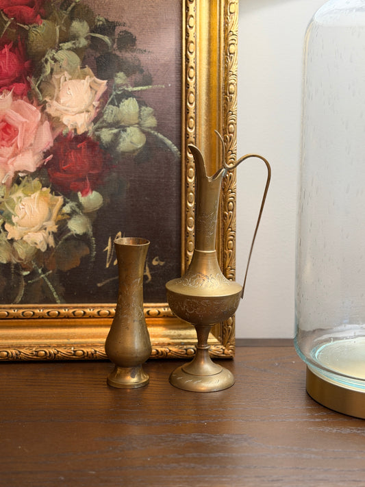 The Ewer and Bud — Pair of Vintage Etched Brass Vessels