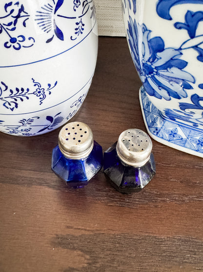 The Salt & Pepper — Mid-Century Cobalt Glass Shaker Pair (Japan)