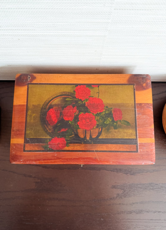 The Rose Still Life — Vintage Cedar Keepsake Box