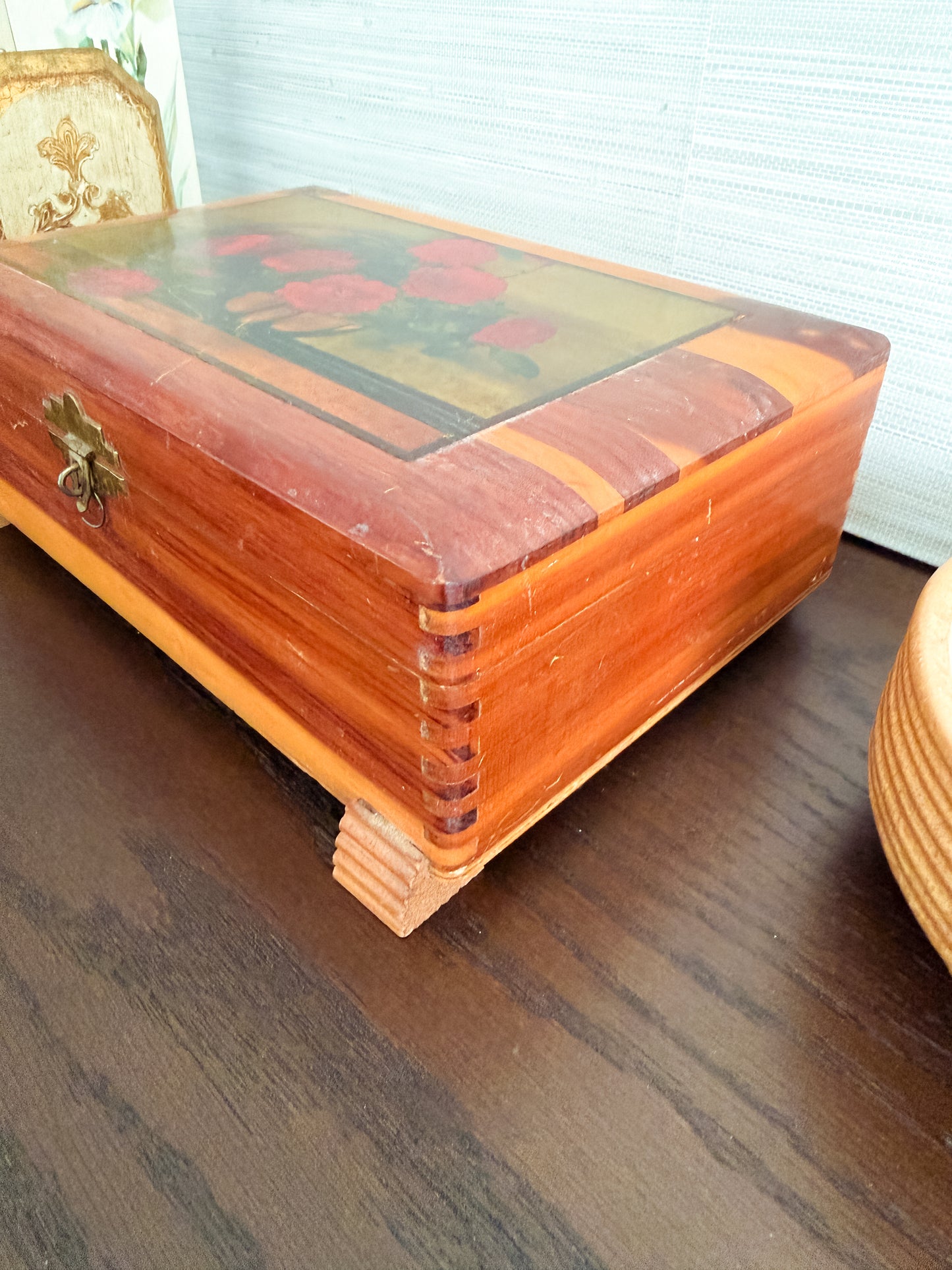 The Rose Still Life — Vintage Cedar Keepsake Box