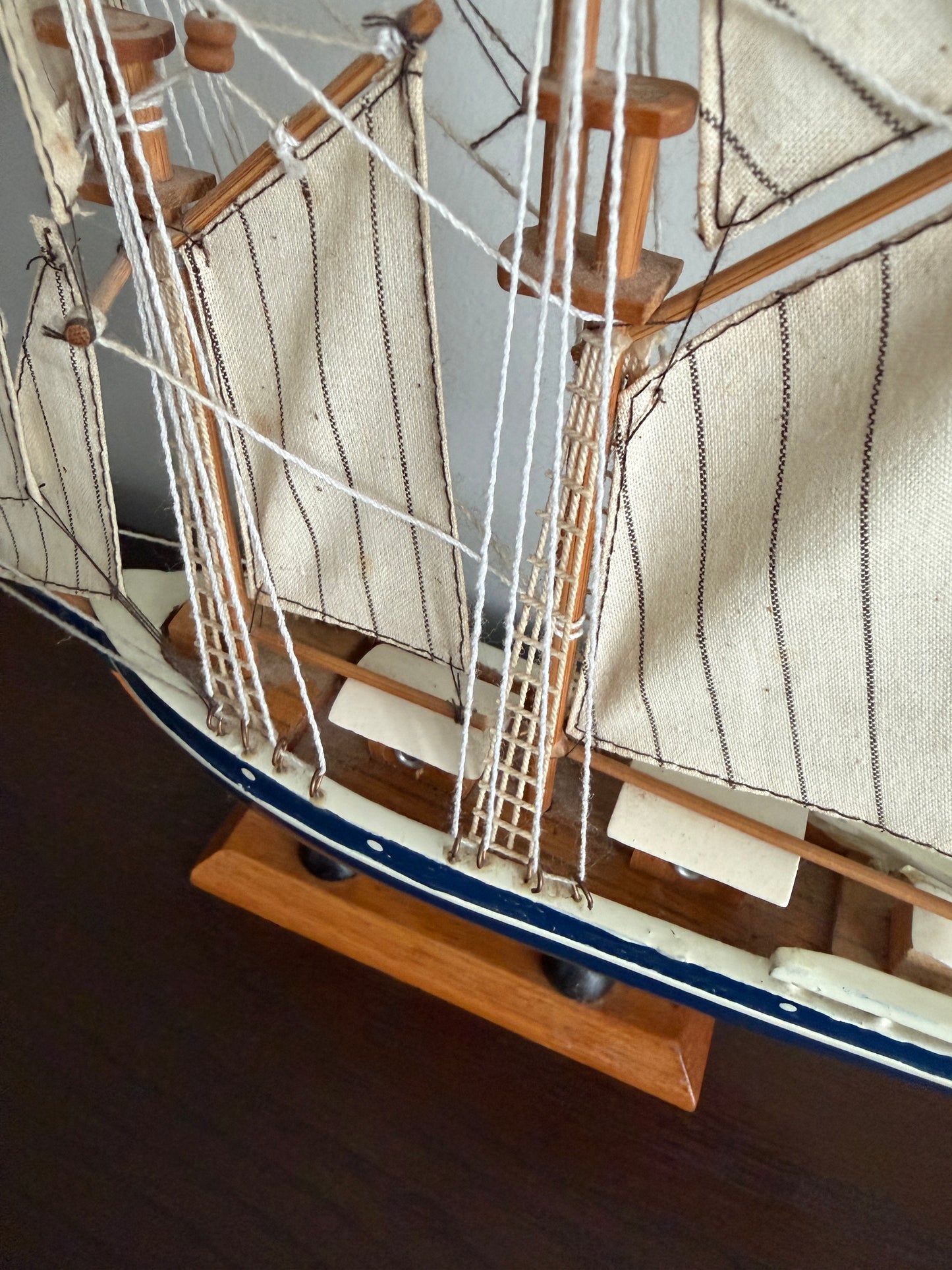 The Schooner — Vintage Model Sailboat on Wood Stand