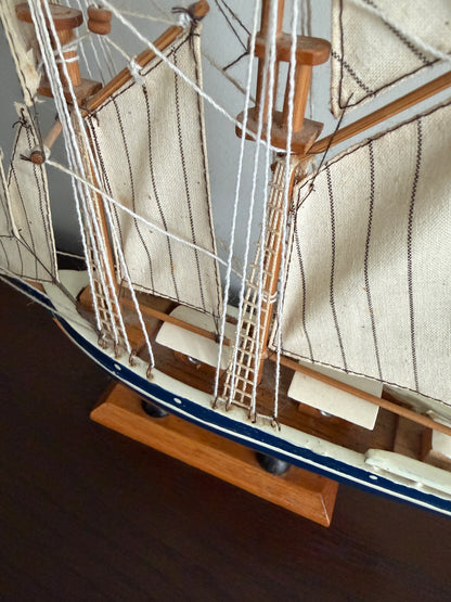 The Schooner — Vintage Model Sailboat on Wood Stand