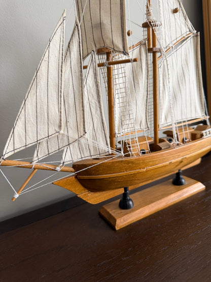 The Clipper — Vintage Natural Wood Model Sailboat
