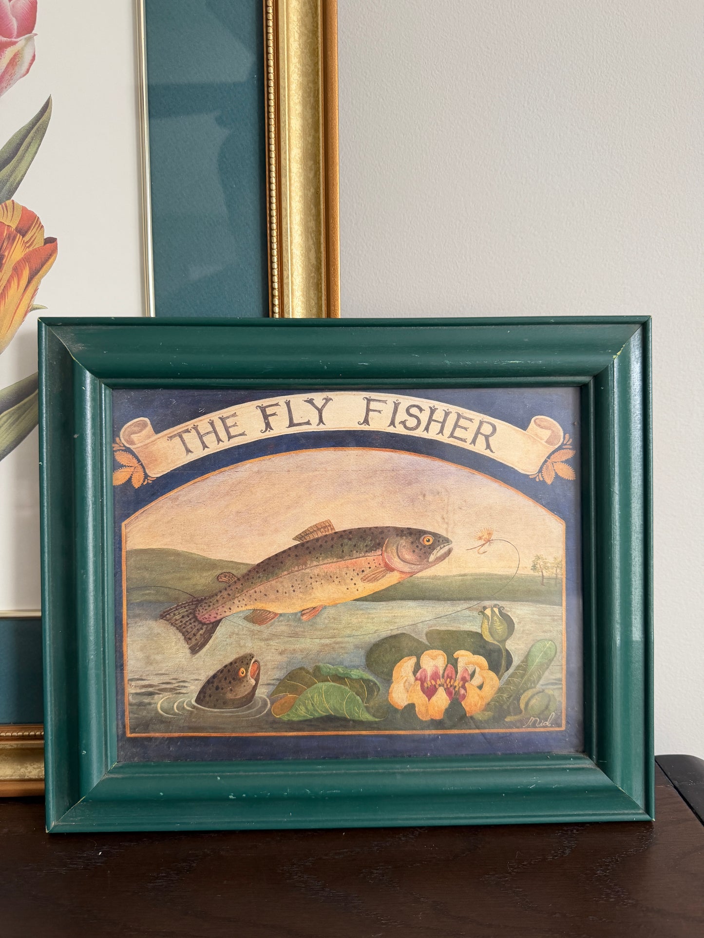 The Fly Fisher — Vintage Framed Lodge Art Print
