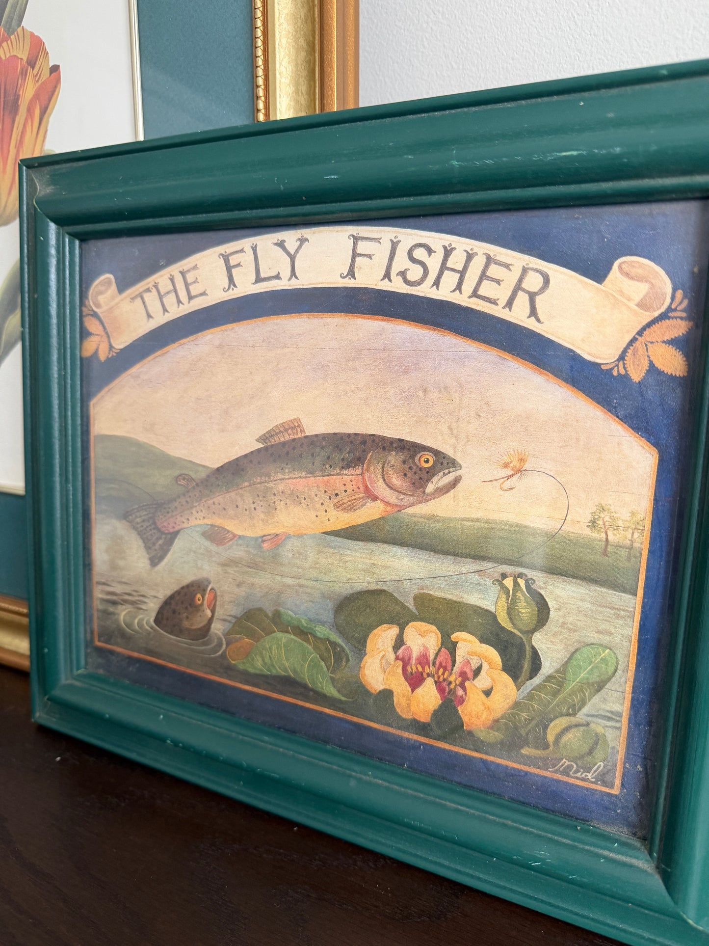 The Fly Fisher — Vintage Framed Lodge Art Print