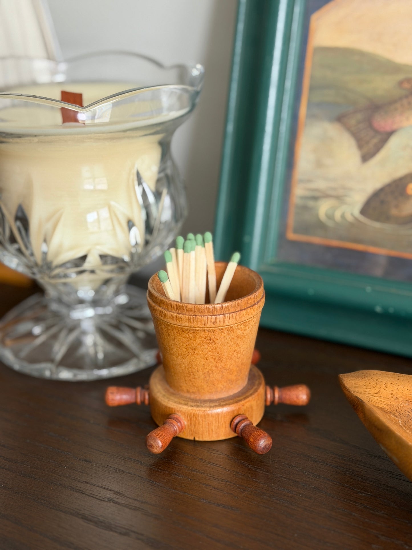 The Helm — Vintage Wood Ship's Wheel Match Holder