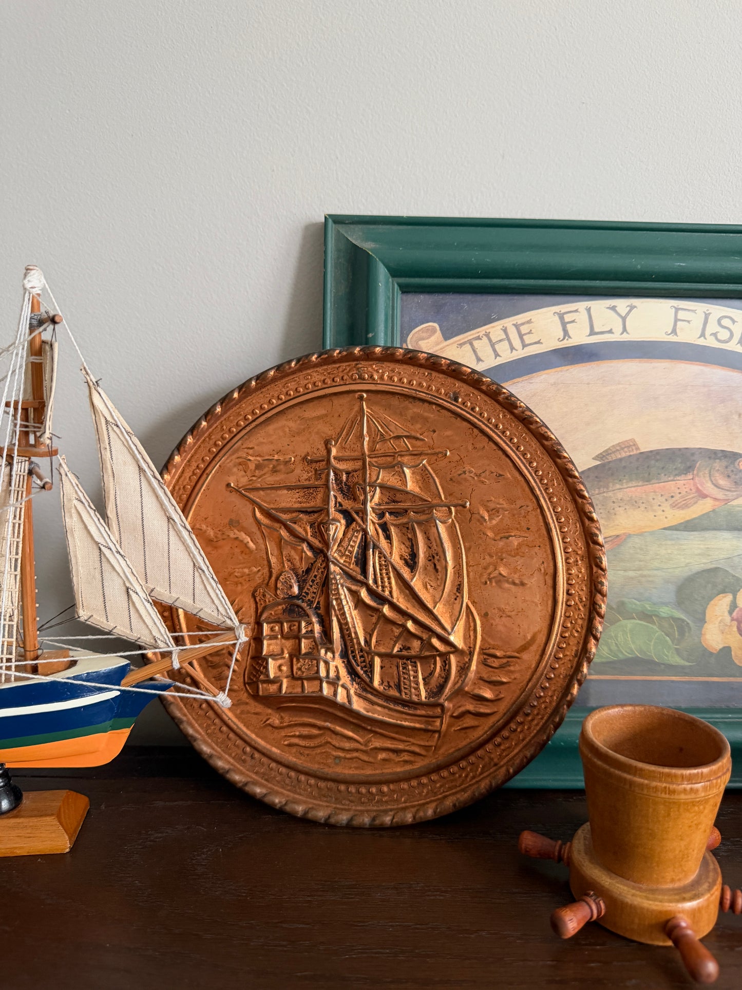 The Galleon — Vintage English Embossed Copper Wall Plaque